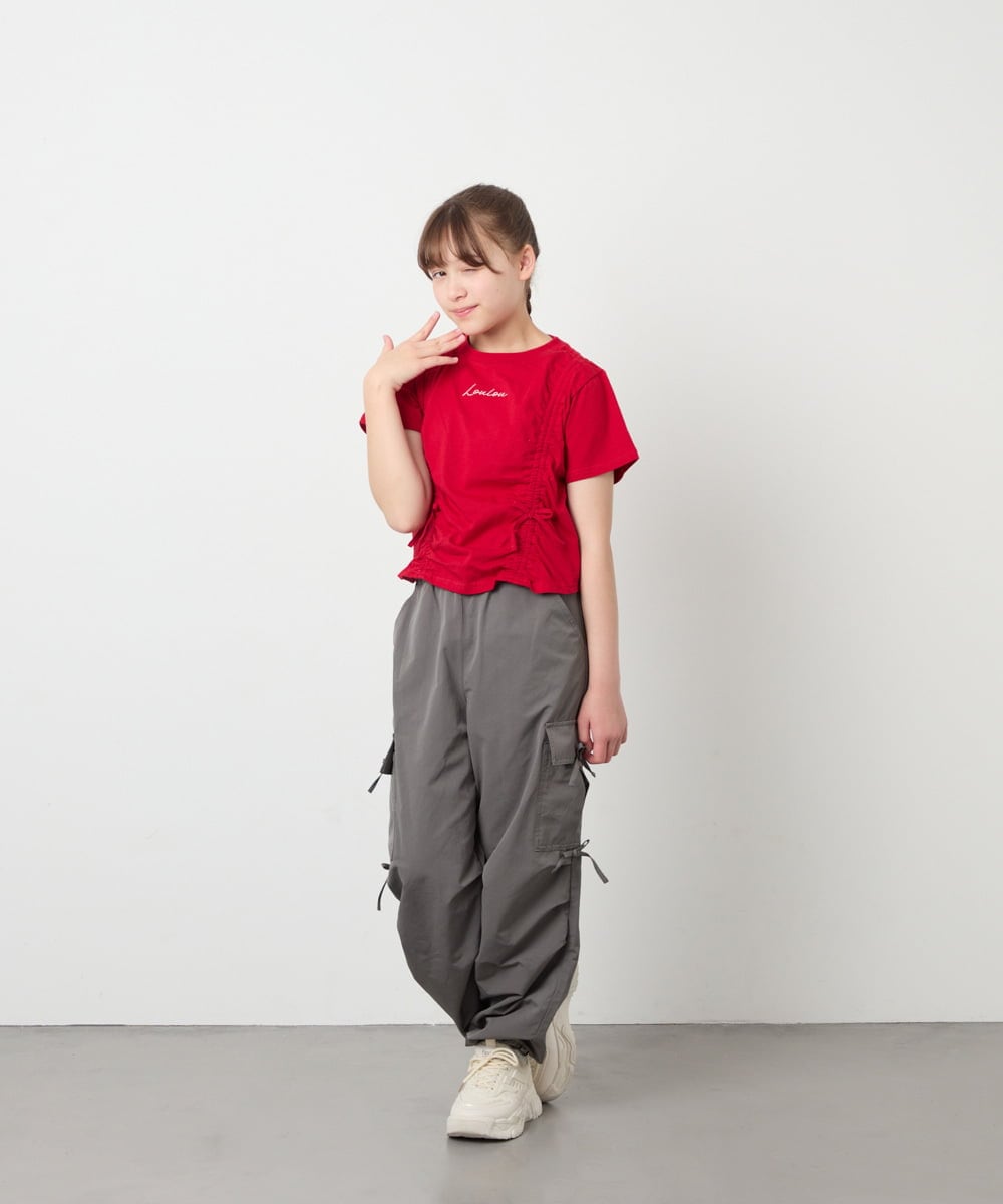 KJKFD56035 a.v.v KIDS(アー・ヴェ・ヴェ) [130-160]クロップドドロストTシャツ レッド