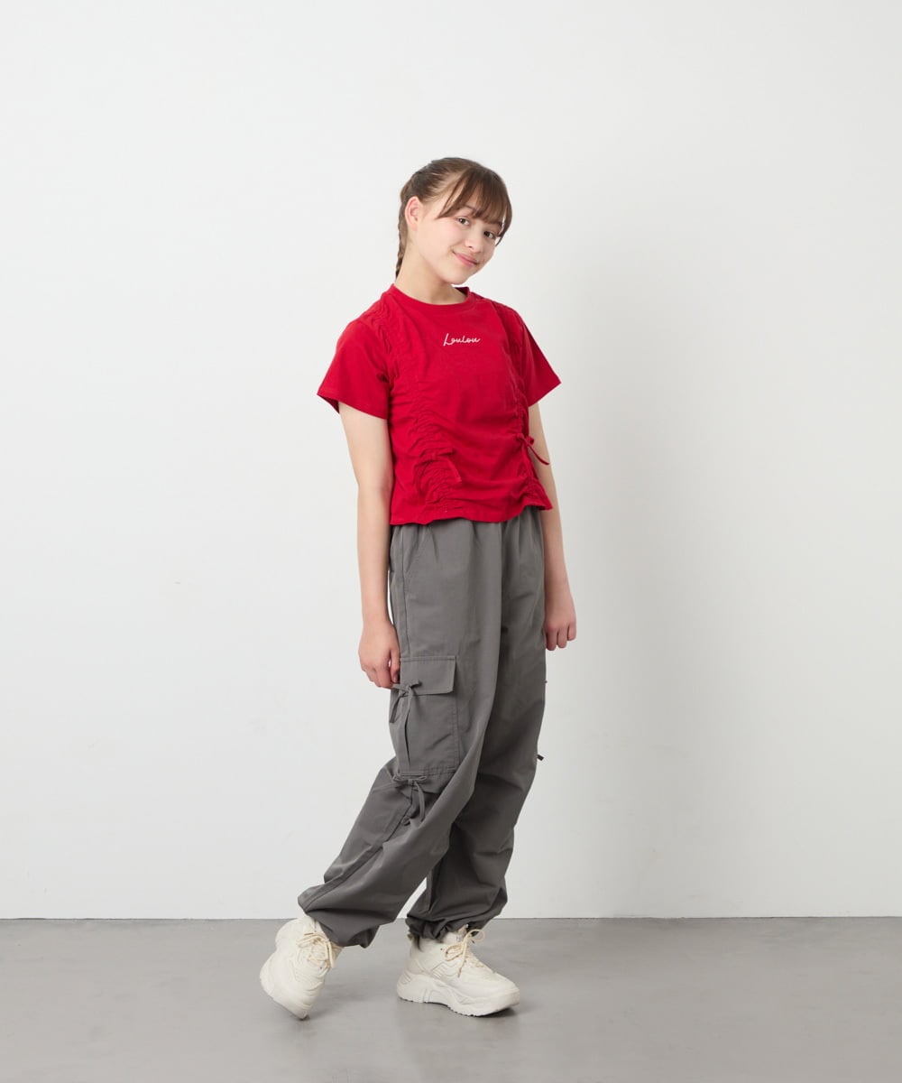 KJKFD56035 a.v.v KIDS(アー・ヴェ・ヴェ) [130-160]クロップドドロストTシャツ レッド