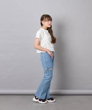 KJKFD56035 a.v.v KIDS(アー・ヴェ・ヴェ) [130-160]クロップドドロストTシャツ ホワイト