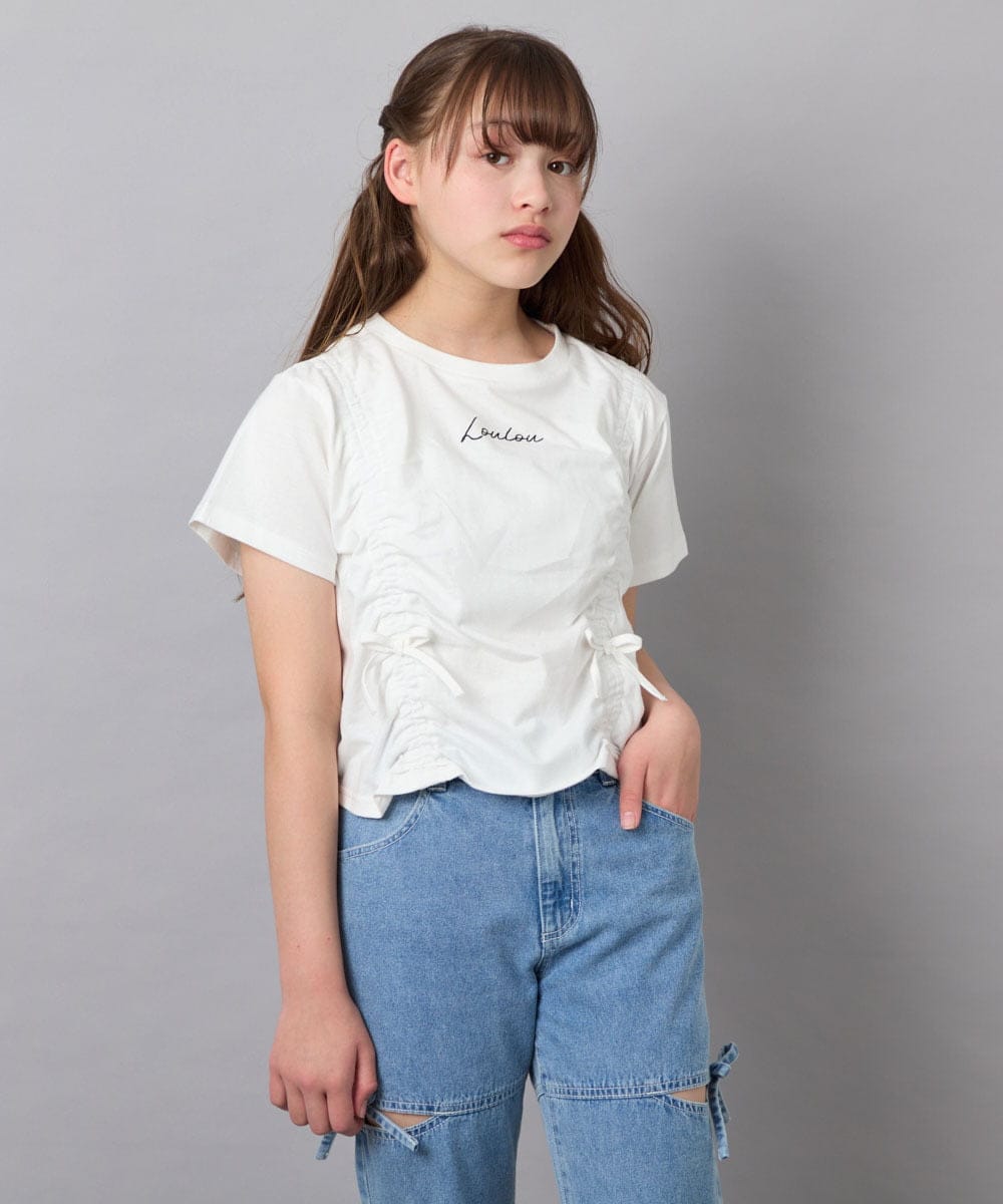 KJKFD56035 a.v.v KIDS(アー・ヴェ・ヴェ) [130-160]クロップドドロストTシャツ ホワイト