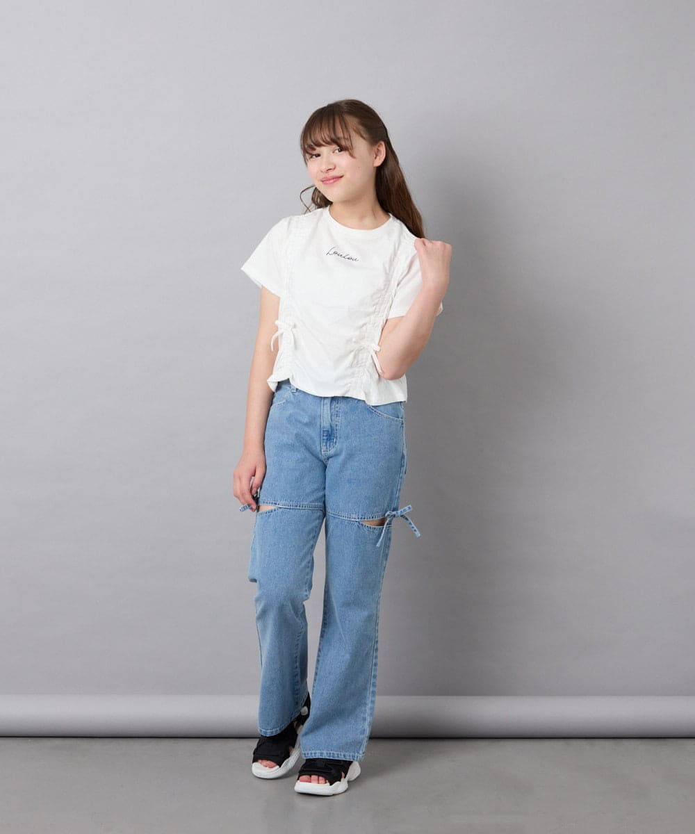 KJKFD56035 a.v.v KIDS(アー・ヴェ・ヴェ) [130-160]クロップドドロストTシャツ ホワイト