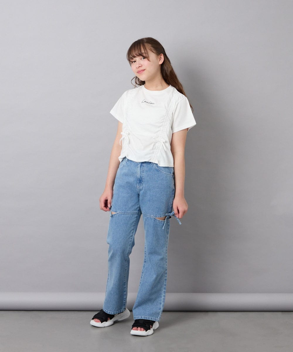 KJKFD56035 a.v.v KIDS(アー・ヴェ・ヴェ) [130-160]クロップドドロストTシャツ ホワイト