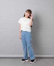 KJKFD56035 a.v.v KIDS(アー・ヴェ・ヴェ) [130-160]クロップドドロストTシャツ ホワイト