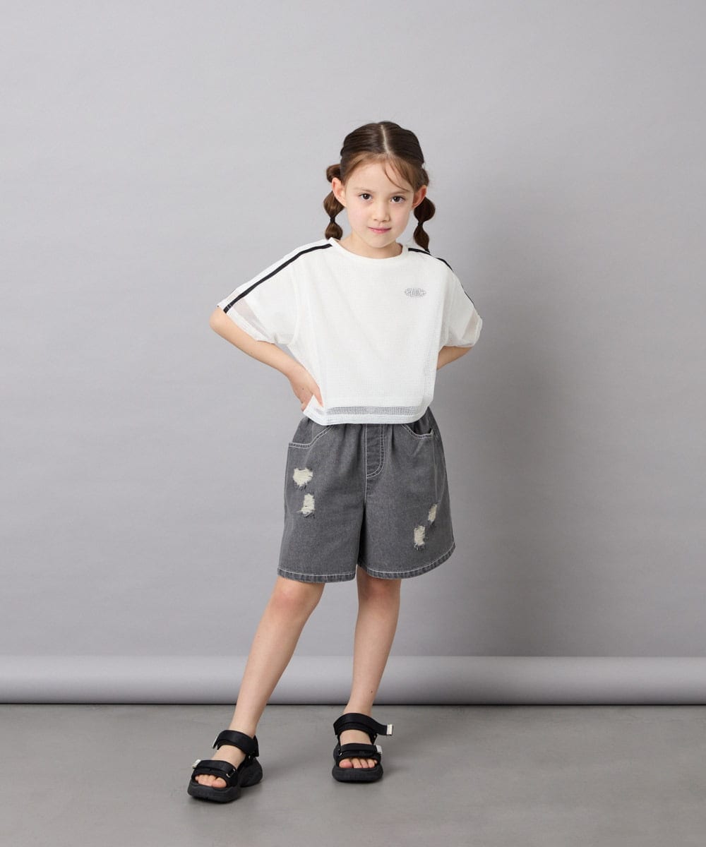 KJKFD57039 a.v.v KIDS(アー・ヴェ・ヴェ) [120-160]メッシュレイヤードTシャツ ホワイト