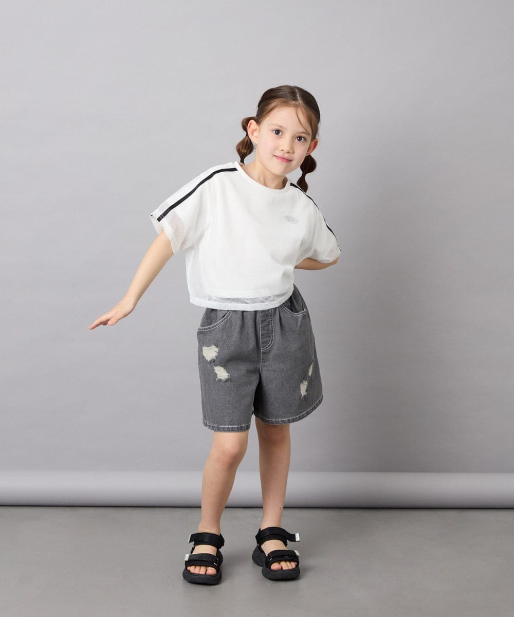 KJKFD57039 a.v.v KIDS(アー・ヴェ・ヴェ) [120-160]メッシュレイヤードTシャツ ホワイト