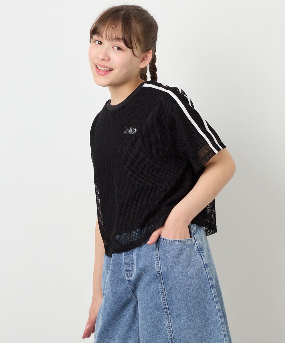 KJKFD57039 a.v.v KIDS(アー・ヴェ・ヴェ) [120-160]メッシュレイヤードTシャツ ブラック