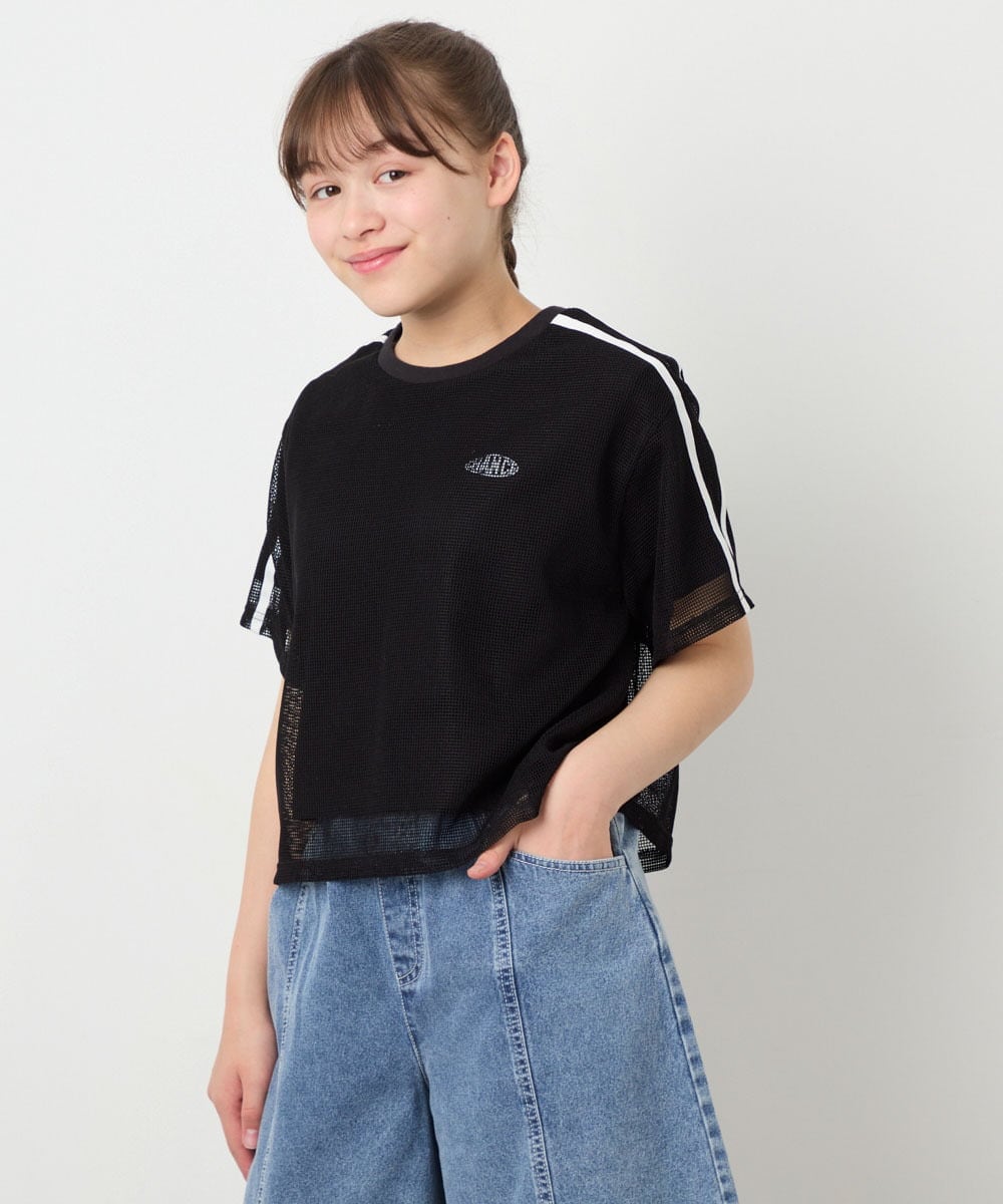 KJKFD57039 a.v.v KIDS(アー・ヴェ・ヴェ) [120-160]メッシュレイヤードTシャツ ブラック