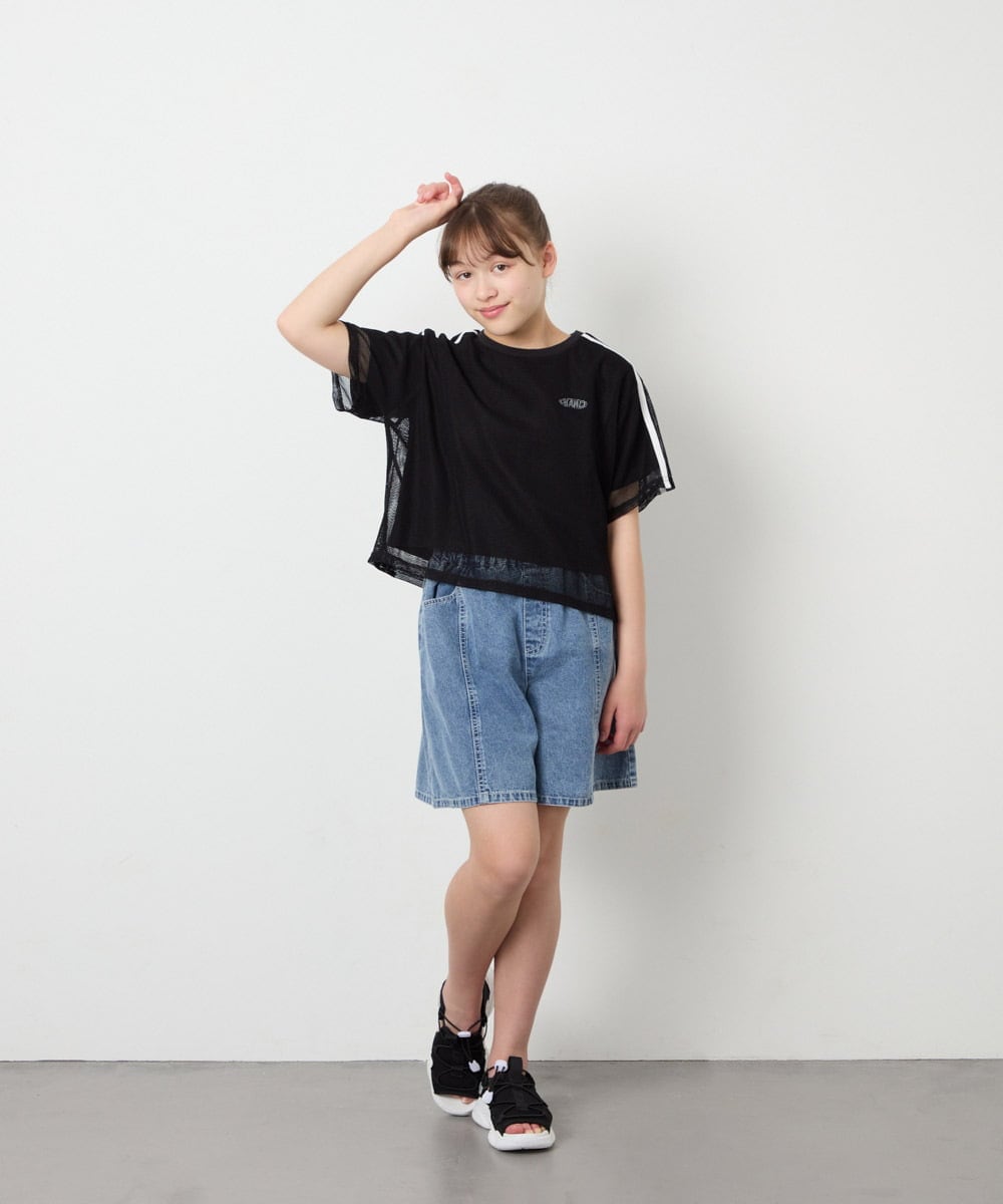 KJKFD57039 a.v.v KIDS(アー・ヴェ・ヴェ) [120-160]メッシュレイヤードTシャツ ブラック