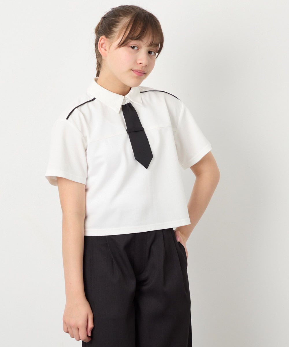 KJKFD58039 a.v.v KIDS(アー・ヴェ・ヴェ) [130-160]ネクタイ付きクロップドトップス ホワイト