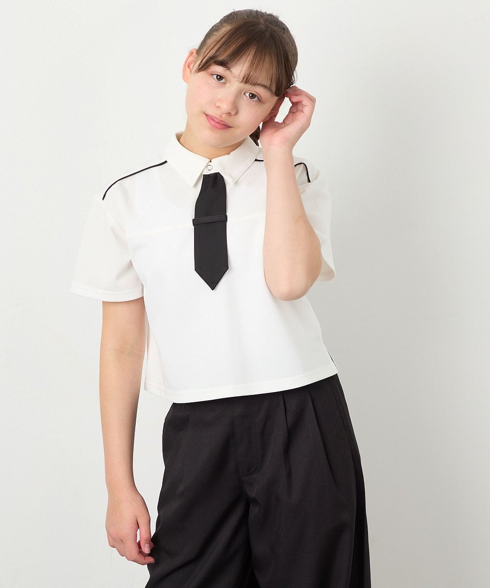 KJKFD58039 a.v.v KIDS(アー・ヴェ・ヴェ) [130-160]ネクタイ付きクロップドトップス ホワイト