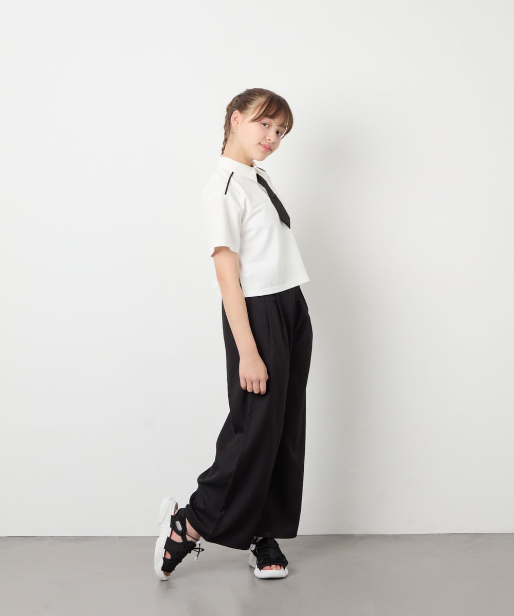 KJKFD58039 a.v.v KIDS(アー・ヴェ・ヴェ) [130-160]ネクタイ付きクロップドトップス ホワイト