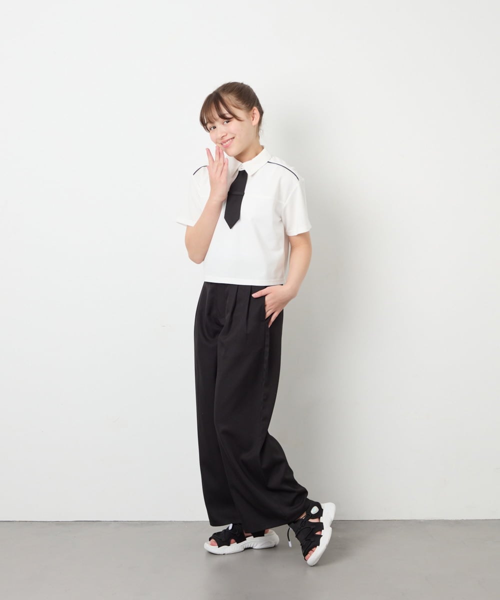 KJKFD58039 a.v.v KIDS(アー・ヴェ・ヴェ) [130-160]ネクタイ付きクロップドトップス ホワイト