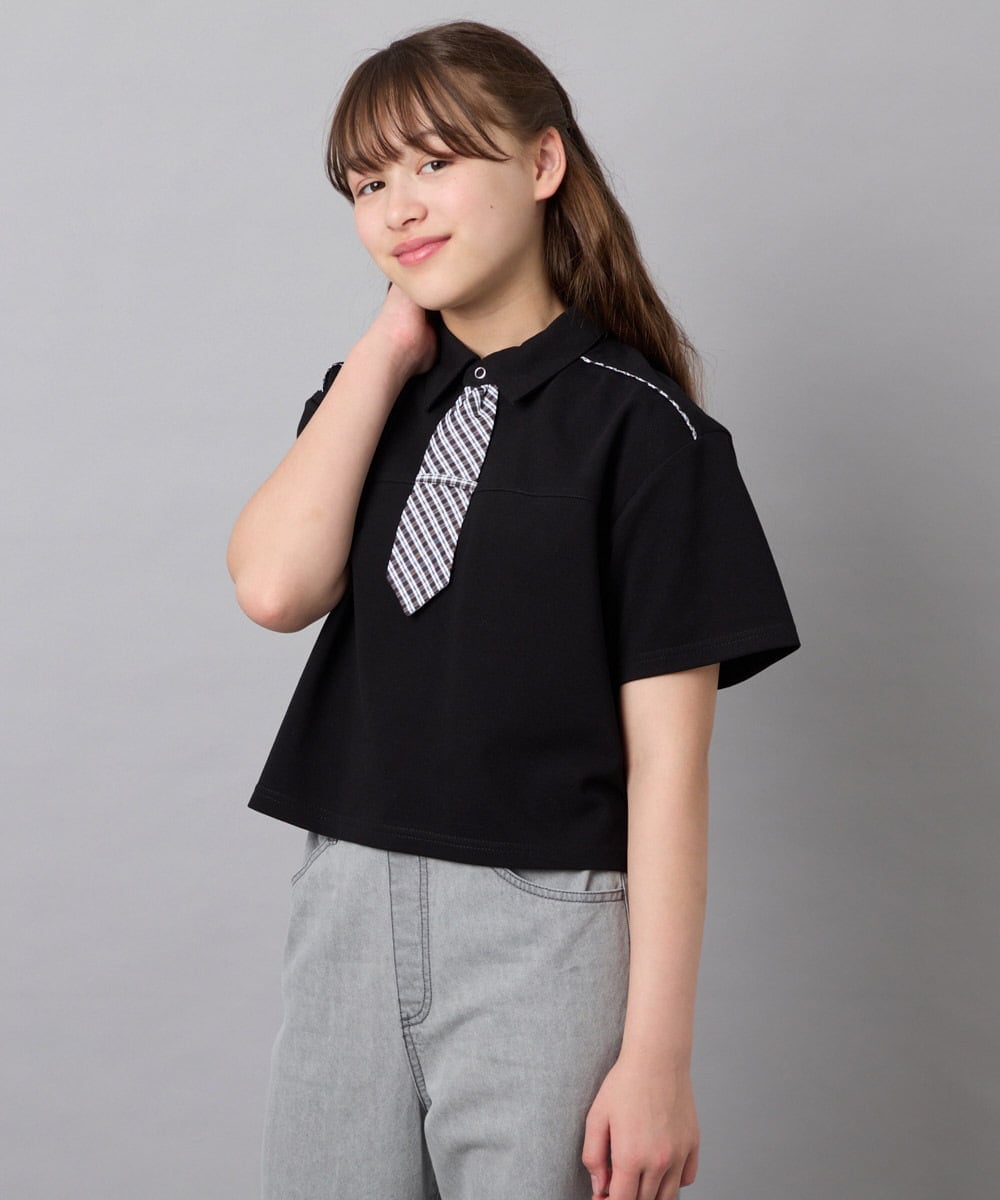 KJKFD58039 a.v.v KIDS(アー・ヴェ・ヴェ) [130-160]ネクタイ付きクロップドトップス ブラック