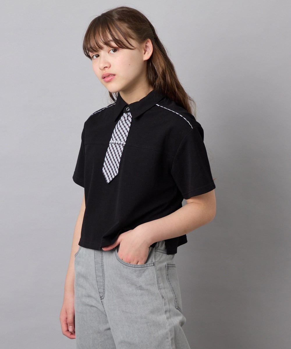 KJKFD58039 a.v.v KIDS(アー・ヴェ・ヴェ) [130-160]ネクタイ付きクロップドトップス ブラック