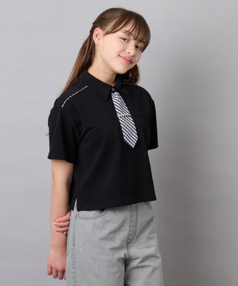 KJKFD58039 a.v.v KIDS(アー・ヴェ・ヴェ) [130-160]ネクタイ付きクロップドトップス ブラック