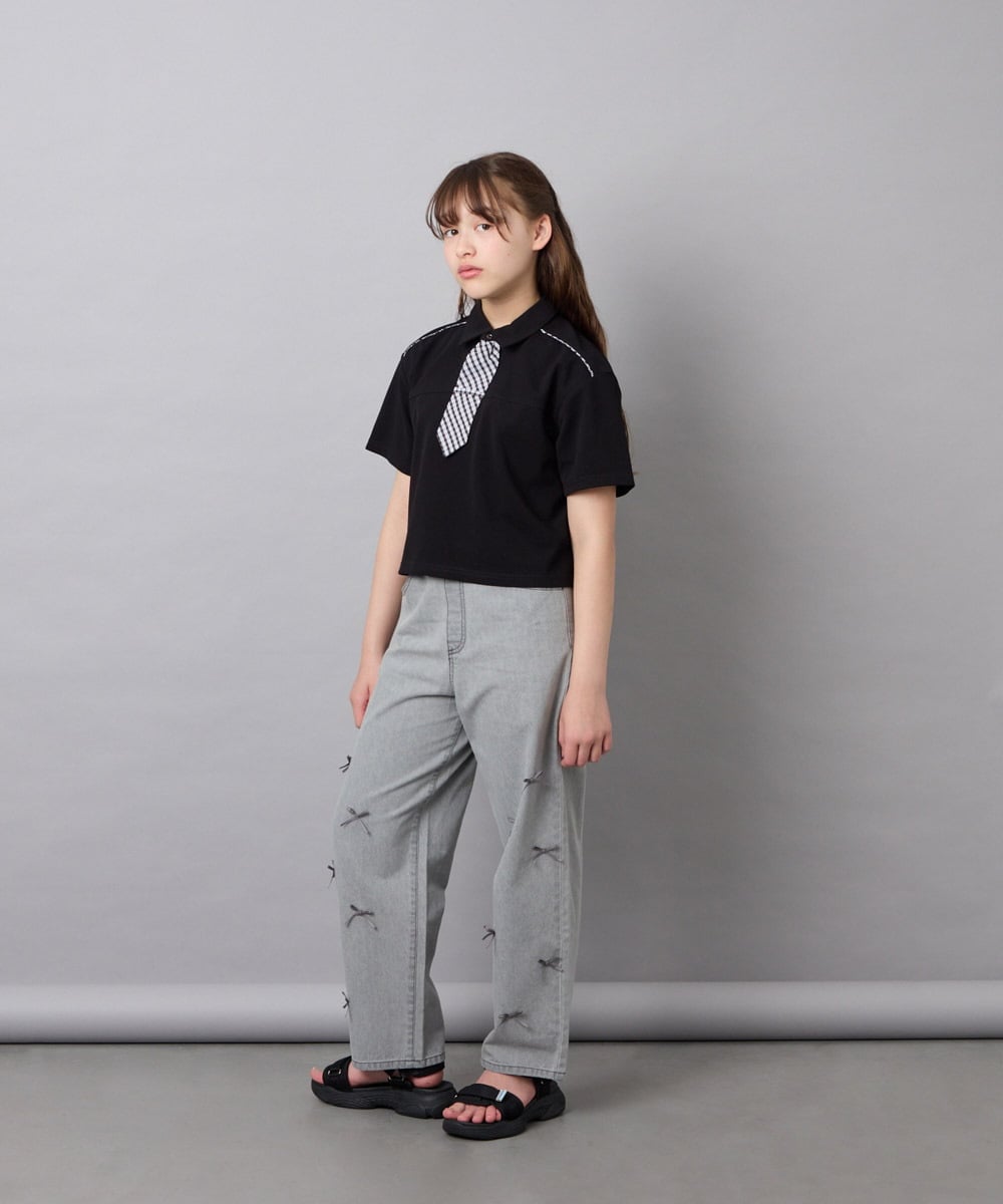 KJKFD58039 a.v.v KIDS(アー・ヴェ・ヴェ) [130-160]ネクタイ付きクロップドトップス ブラック