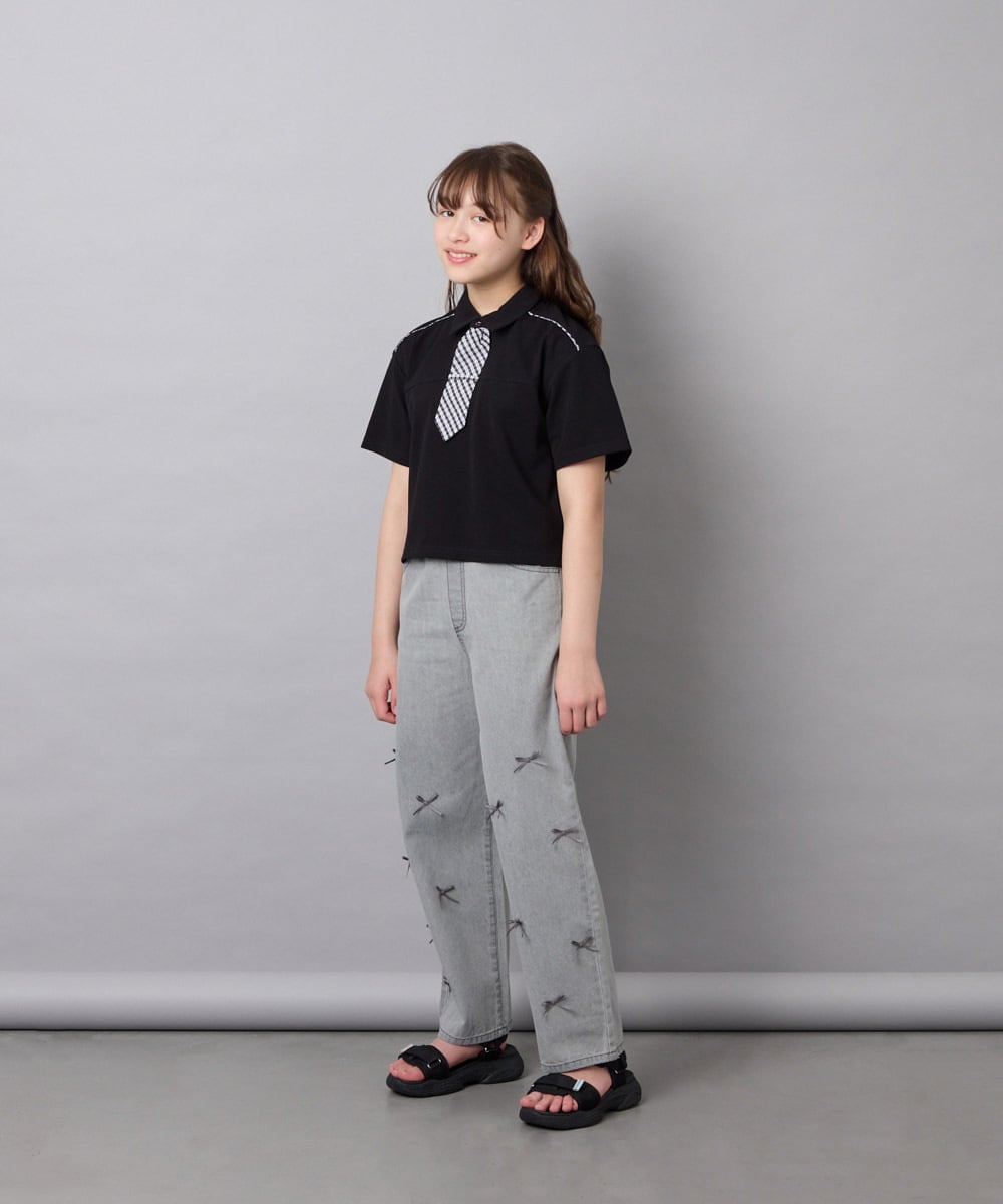 KJKFD58039 a.v.v KIDS(アー・ヴェ・ヴェ) [130-160]ネクタイ付きクロップドトップス ブラック