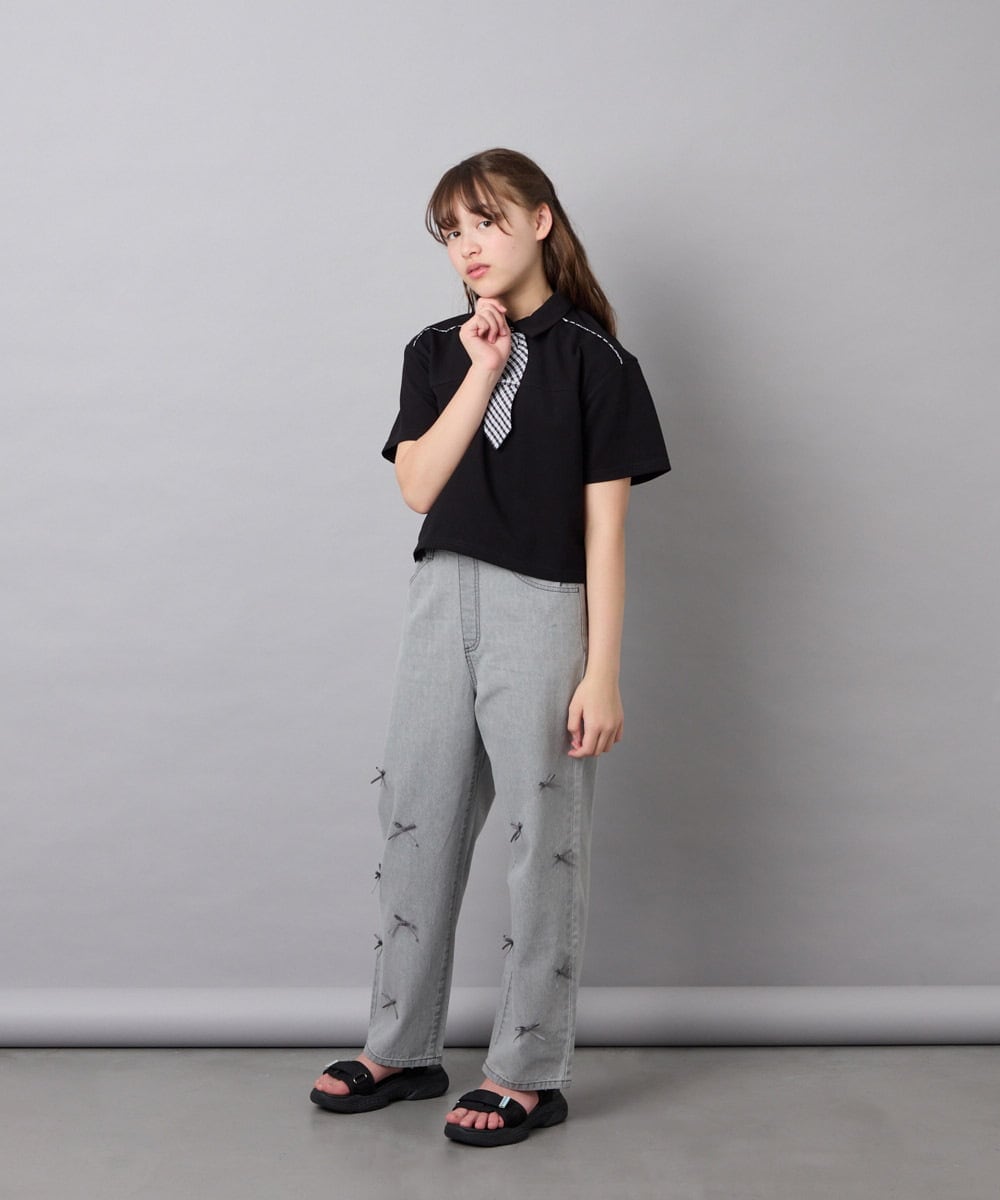 KJKFD58039 a.v.v KIDS(アー・ヴェ・ヴェ) [130-160]ネクタイ付きクロップドトップス ブラック