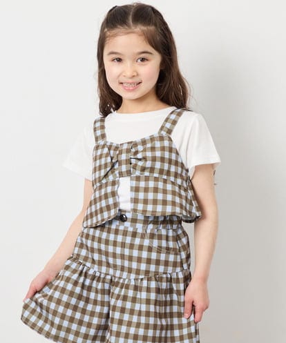 KJKFD59039 a.v.v KIDS [120-160][ママとお揃いコーデが叶う]リボンビスチェドッキングTシャツ
