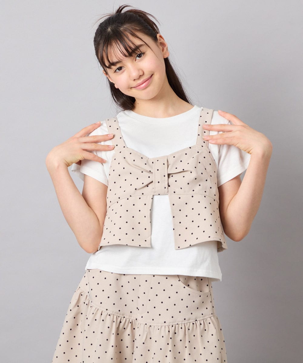 KJKFD59039 a.v.v KIDS(アー・ヴェ・ヴェ) [120-160][ママとお揃いコーデが叶う]リボンビスチェドッキングTシャツ ベージュ