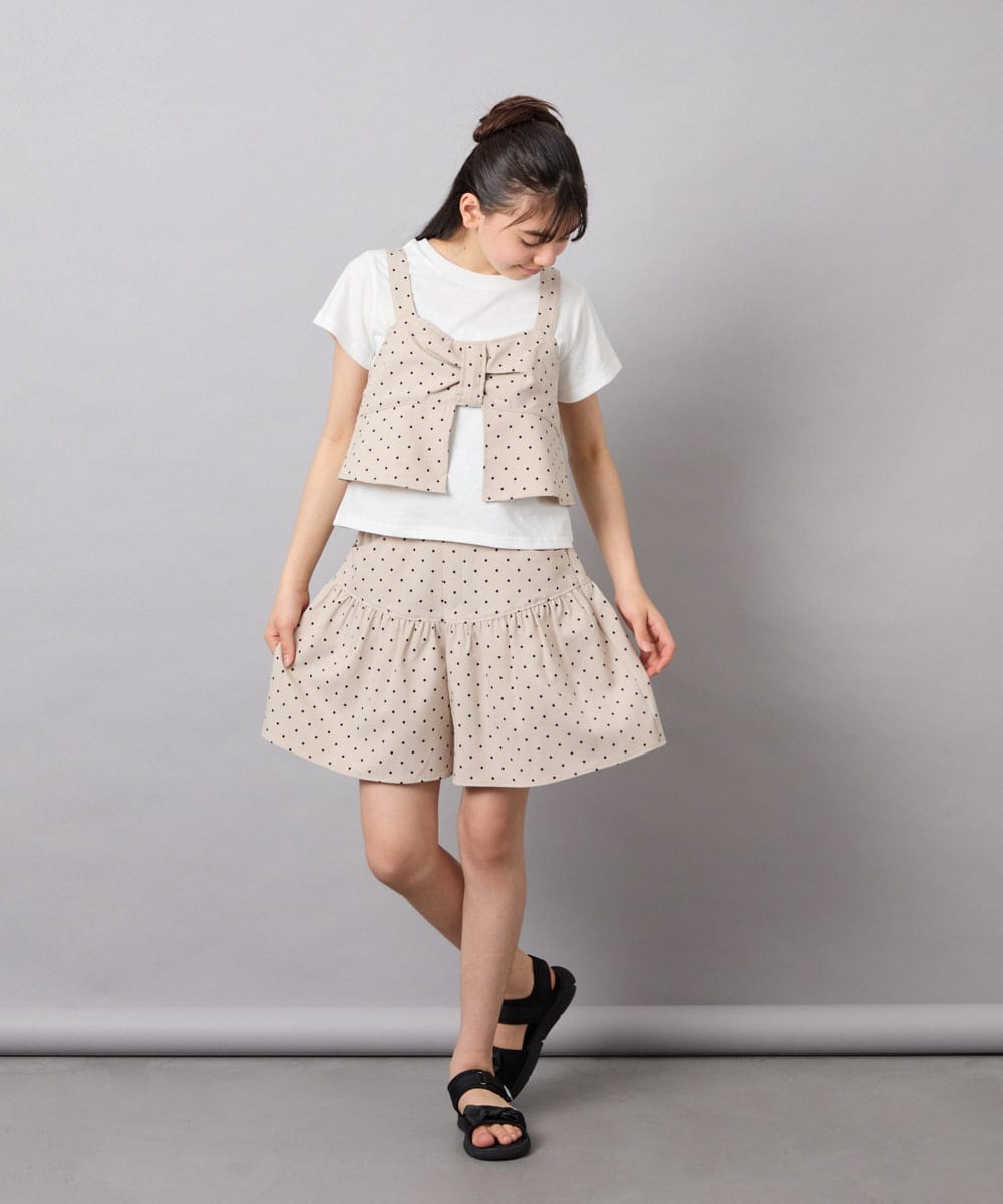 KJKFD59039 a.v.v KIDS(アー・ヴェ・ヴェ) [120-160][ママとお揃いコーデが叶う]リボンビスチェドッキングTシャツ ベージュ