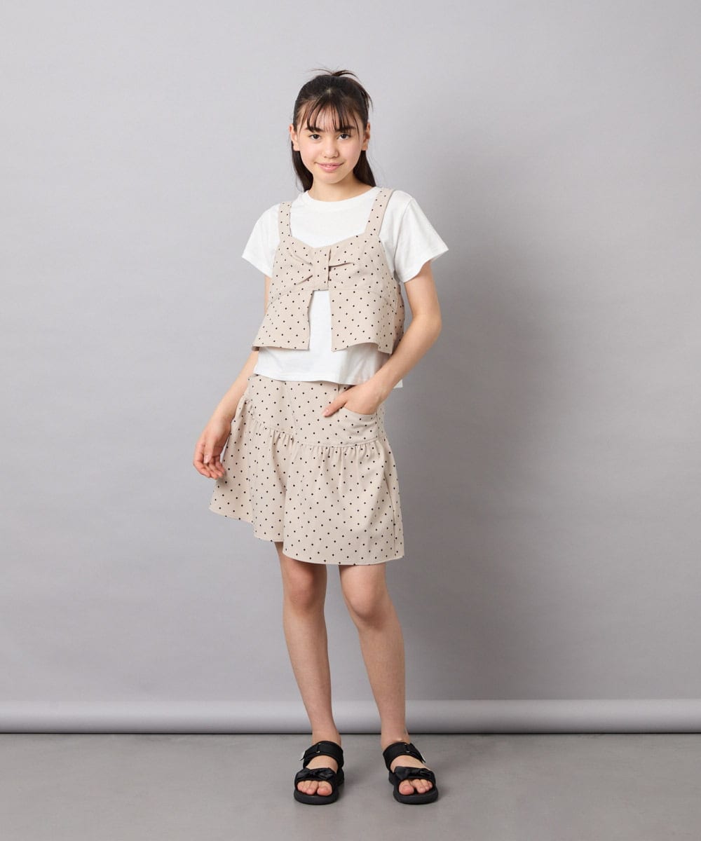 KJKFD59039 a.v.v KIDS(アー・ヴェ・ヴェ) [120-160][ママとお揃いコーデが叶う]リボンビスチェドッキングTシャツ ベージュ