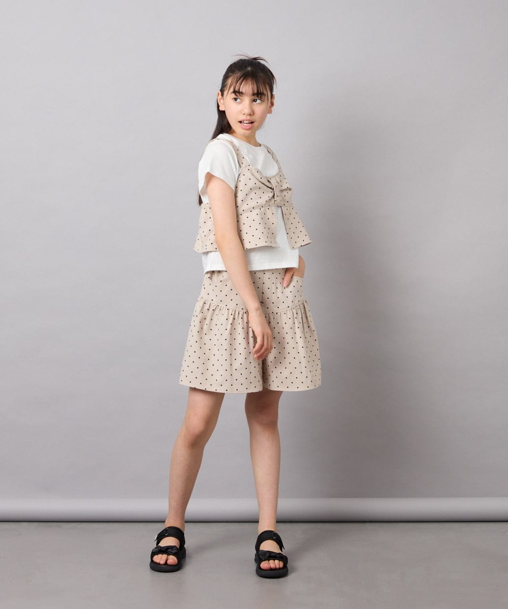 KJKFD59039 a.v.v KIDS(アー・ヴェ・ヴェ) [120-160][ママとお揃いコーデが叶う]リボンビスチェドッキングTシャツ ベージュ