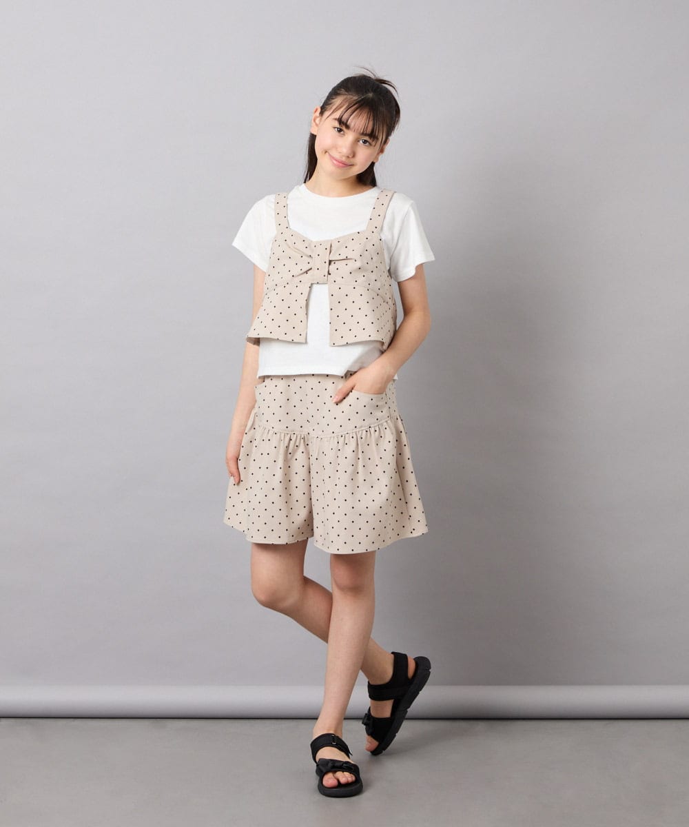 KJKFD59039 a.v.v KIDS(アー・ヴェ・ヴェ) [120-160][ママとお揃いコーデが叶う]リボンビスチェドッキングTシャツ ベージュ