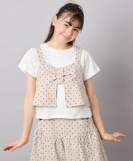 KJKFD59039 a.v.v KIDS(アー・ヴェ・ヴェ) [120-160][ママとお揃いコーデが叶う]リボンビスチェドッキングTシャツ ベージュ