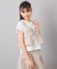 KJKFD59039 a.v.v KIDS(アー・ヴェ・ヴェ) [120-160][ママとお揃いコーデが叶う]リボンビスチェドッキングTシャツ ベージュ