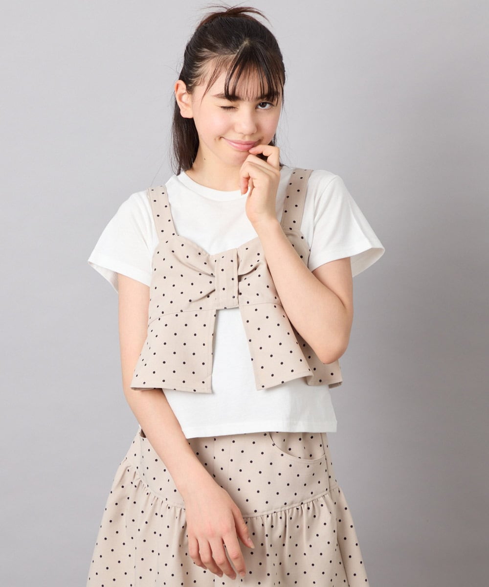 KJKFD59039 a.v.v KIDS(アー・ヴェ・ヴェ) [120-160][ママとお揃いコーデが叶う]リボンビスチェドッキングTシャツ ベージュ