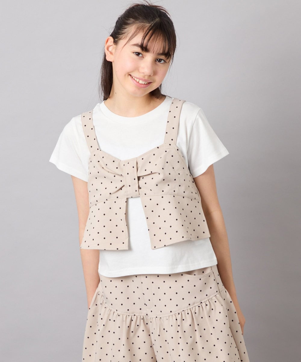 KJKFD59039 a.v.v KIDS(アー・ヴェ・ヴェ) [120-160][ママとお揃いコーデが叶う]リボンビスチェドッキングTシャツ ベージュ