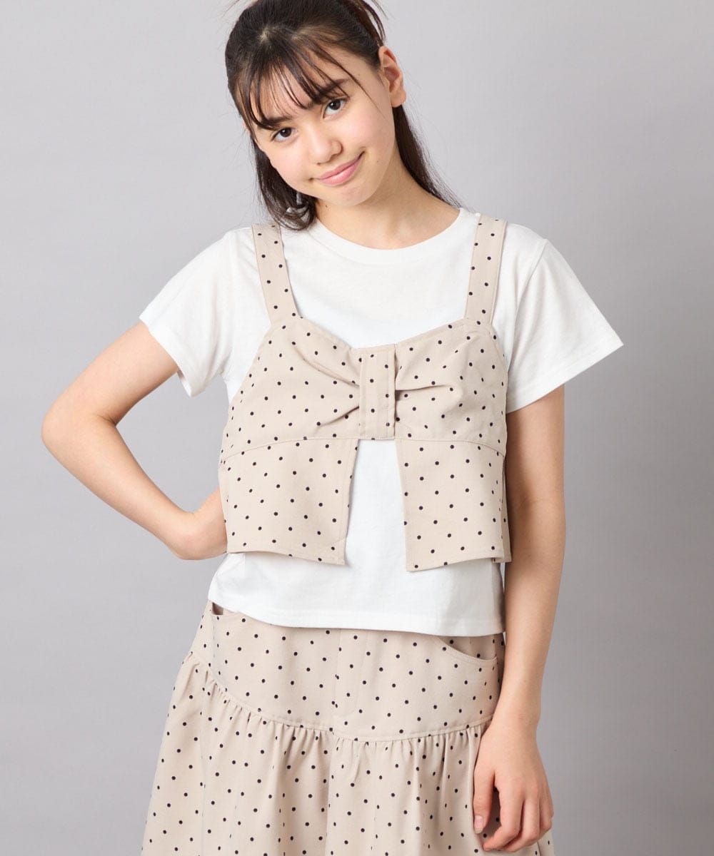 KJKFD59039 a.v.v KIDS(アー・ヴェ・ヴェ) [120-160][ママとお揃いコーデが叶う]リボンビスチェドッキングTシャツ ベージュ