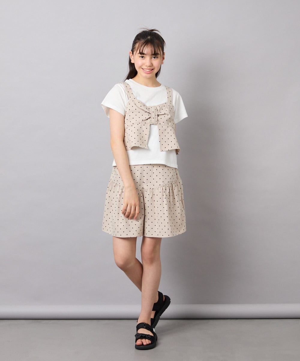 KJKFD59039 a.v.v KIDS(アー・ヴェ・ヴェ) [120-160][ママとお揃いコーデが叶う]リボンビスチェドッキングTシャツ ベージュ