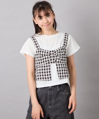 KJKFD59039 a.v.v KIDS [120-160][ママとお揃いコーデが叶う]リボンビスチェドッキングTシャツ