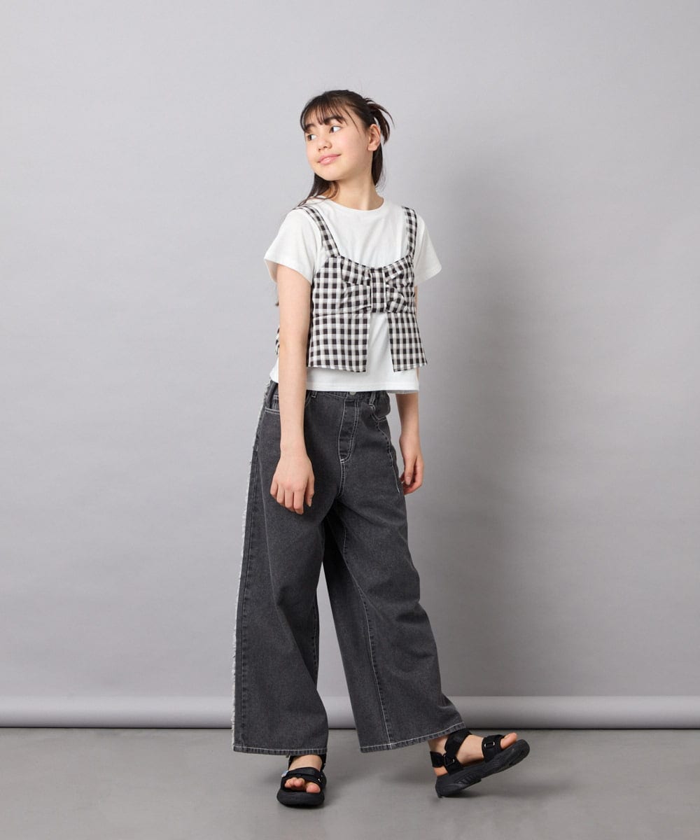 KJKFD59039 a.v.v KIDS(アー・ヴェ・ヴェ) [120-160][ママとお揃いコーデが叶う]リボンビスチェドッキングTシャツ ブラック