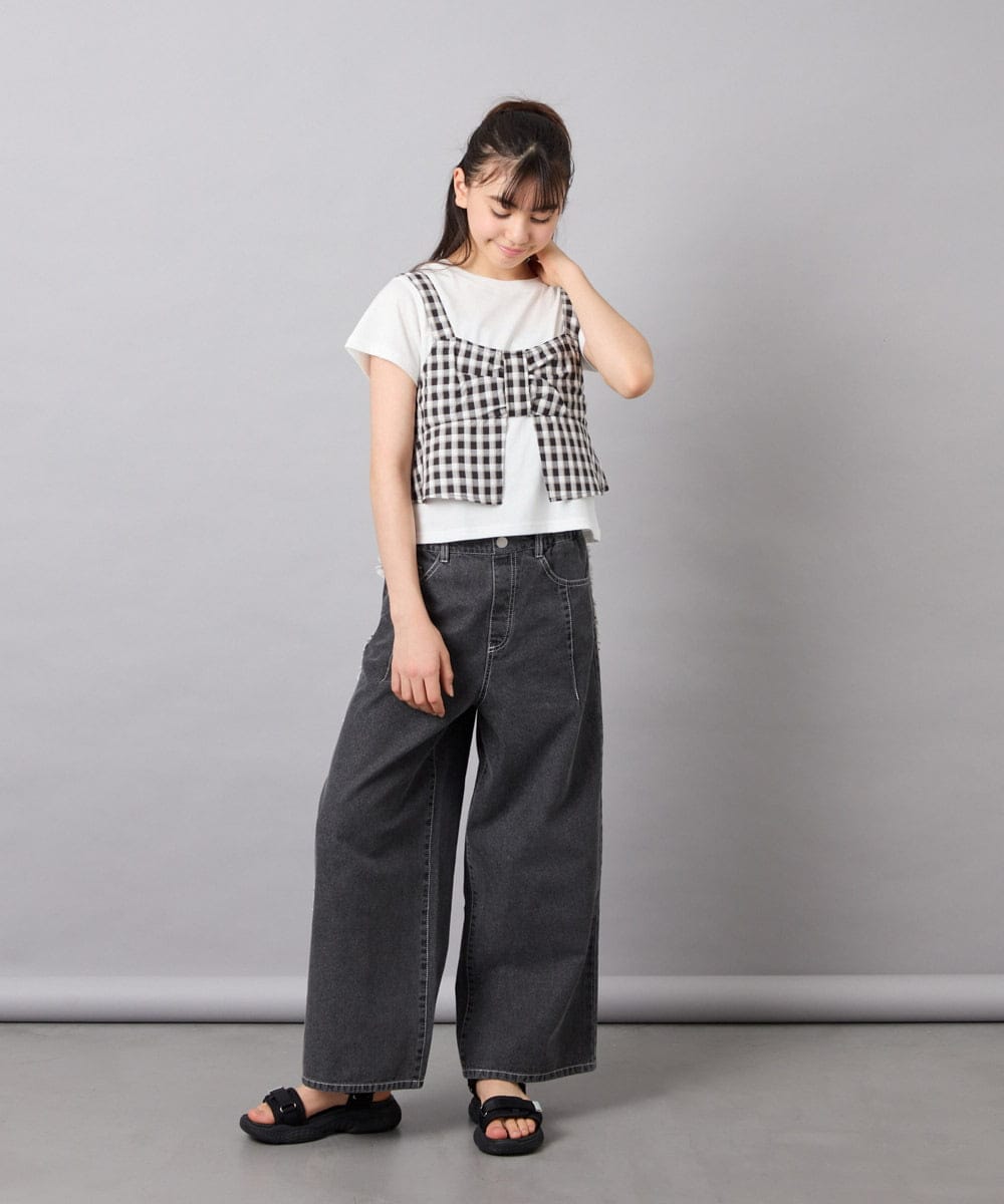 KJKFD59039 a.v.v KIDS(アー・ヴェ・ヴェ) [120-160][ママとお揃いコーデが叶う]リボンビスチェドッキングTシャツ ブラック