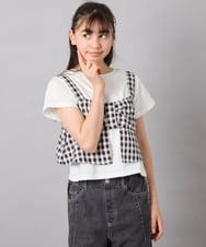 KJKFD59039 a.v.v KIDS(アー・ヴェ・ヴェ) [120-160][ママとお揃いコーデが叶う]リボンビスチェドッキングTシャツ ブラック