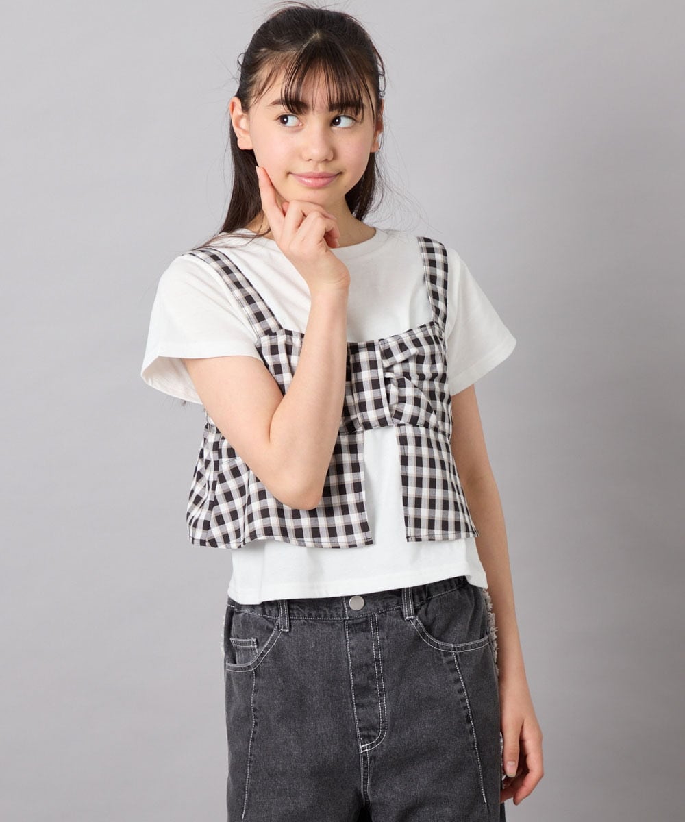 KJKFD59039 a.v.v KIDS(アー・ヴェ・ヴェ) [120-160][ママとお揃いコーデが叶う]リボンビスチェドッキングTシャツ ブラック