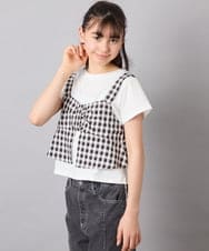 KJKFD59039 a.v.v KIDS(アー・ヴェ・ヴェ) [120-160][ママとお揃いコーデが叶う]リボンビスチェドッキングTシャツ ブラック