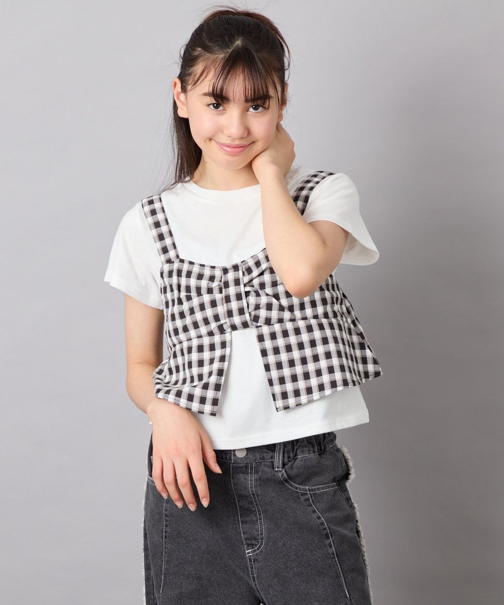KJKFD59039 a.v.v KIDS(アー・ヴェ・ヴェ) [120-160][ママとお揃いコーデが叶う]リボンビスチェドッキングTシャツ ブラック