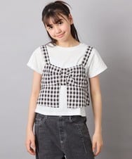 KJKFD59039 a.v.v KIDS(アー・ヴェ・ヴェ) [120-160][ママとお揃いコーデが叶う]リボンビスチェドッキングTシャツ ブラック