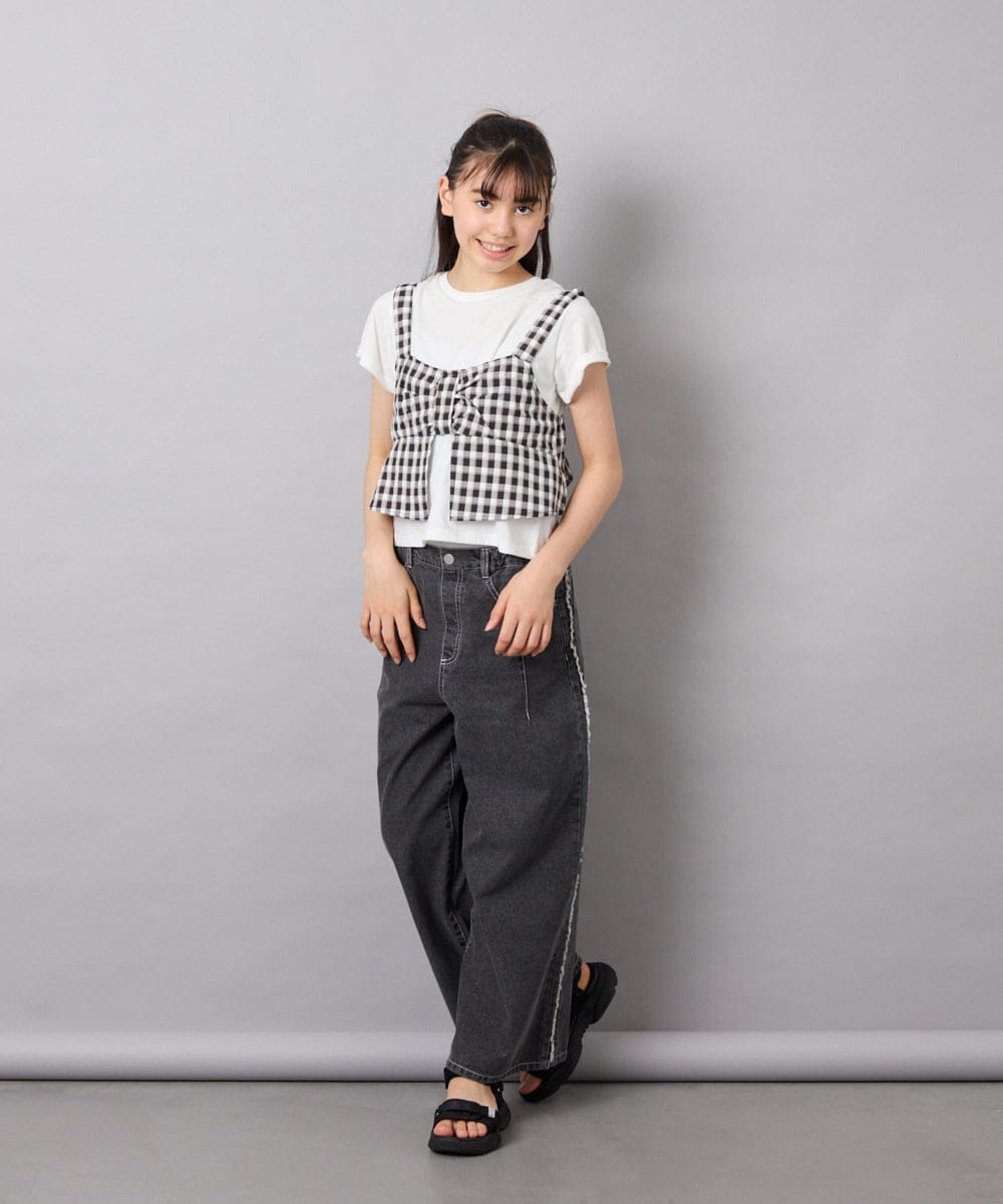 KJKFD59039 a.v.v KIDS(アー・ヴェ・ヴェ) [120-160][ママとお揃いコーデが叶う]リボンビスチェドッキングTシャツ ブラック