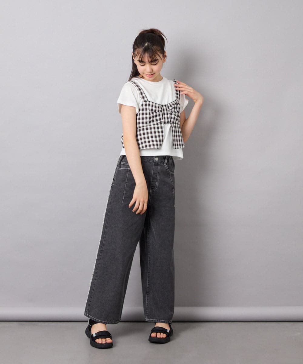 KJKFD59039 a.v.v KIDS(アー・ヴェ・ヴェ) [120-160][ママとお揃いコーデが叶う]リボンビスチェドッキングTシャツ ブラック