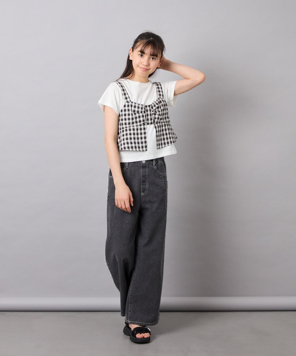 KJKFD59039 a.v.v KIDS(アー・ヴェ・ヴェ) [120-160][ママとお揃いコーデが叶う]リボンビスチェドッキングTシャツ ブラック