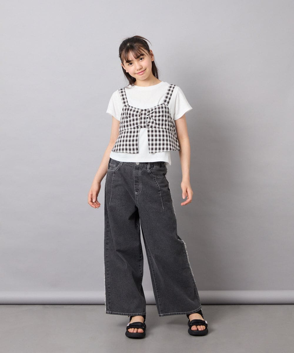 KJKFD59039 a.v.v KIDS(アー・ヴェ・ヴェ) [120-160][ママとお揃いコーデが叶う]リボンビスチェドッキングTシャツ ブラック