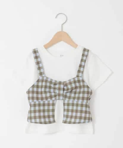 KJKFD59039 a.v.v KIDS [120-160][ママとお揃いコーデが叶う]リボンビスチェドッキングTシャツ