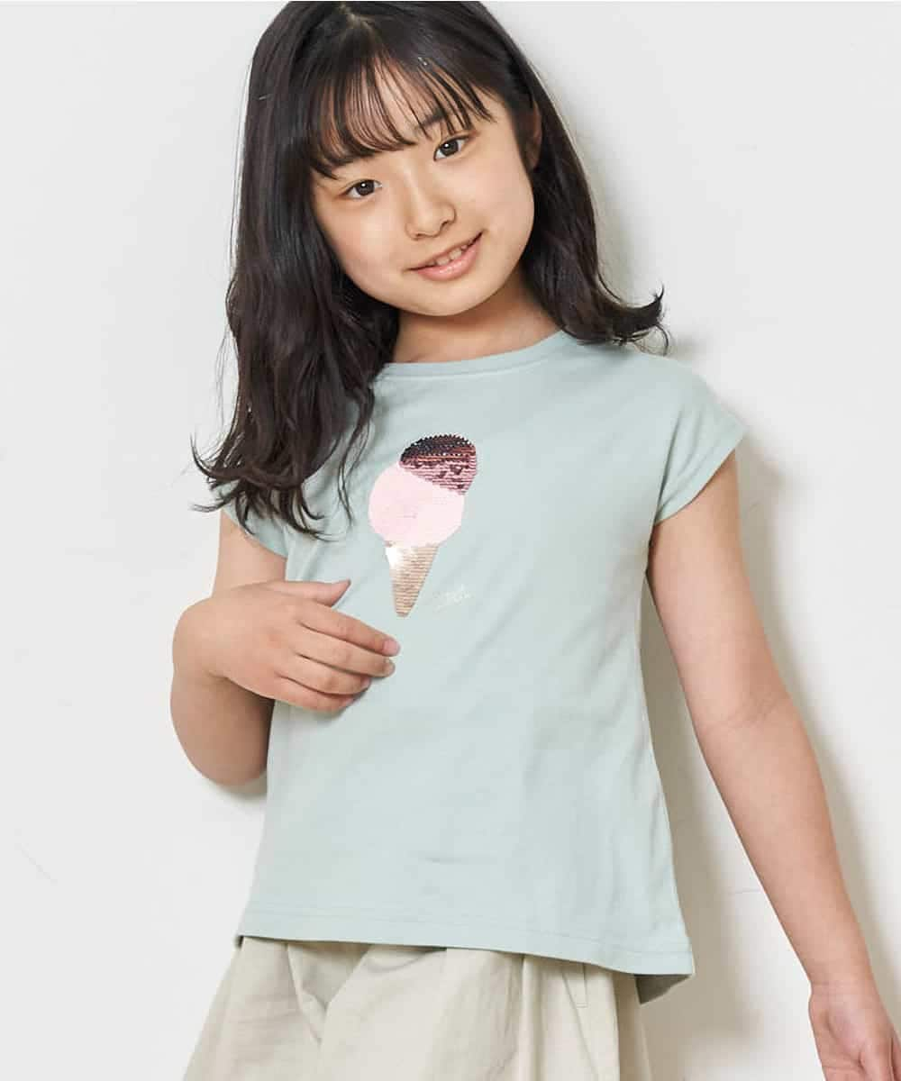 KJKFM37019 a.v.v KIDS(アー・ヴェ・ヴェ) [100-130]【接触冷感】トゥインクルスパンコールTシャツ[WEB限定サイズ] ミント(アイス)