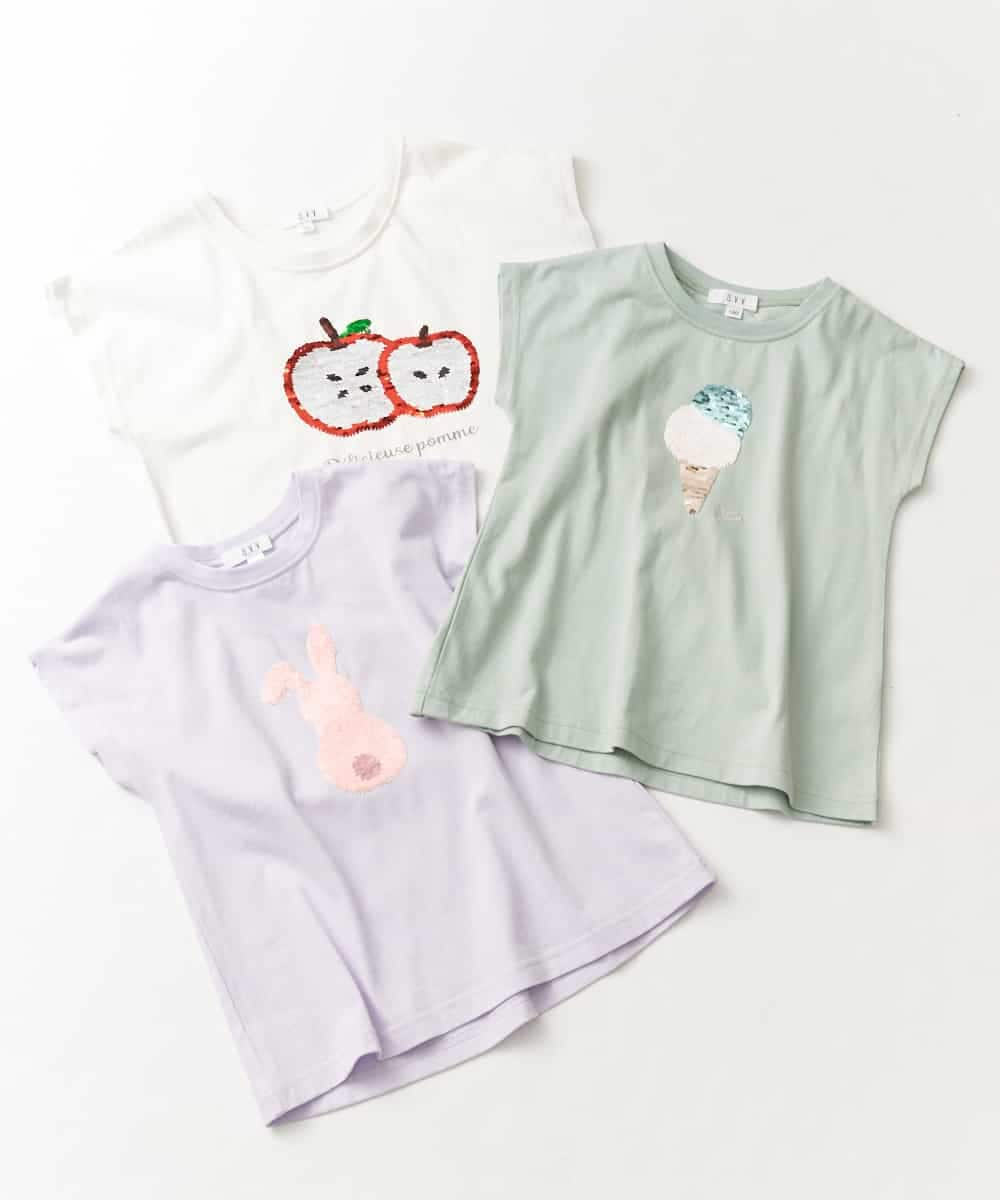 KJKFM37019 a.v.v KIDS(アー・ヴェ・ヴェ) [100-130]【接触冷感】トゥインクルスパンコールTシャツ[WEB限定サイズ] ミント(アイス)