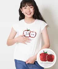 KJKFM37019 a.v.v KIDS(アー・ヴェ・ヴェ) [100-130]【接触冷感】トゥインクルスパンコールTシャツ[WEB限定サイズ] ホワイト(りんご)